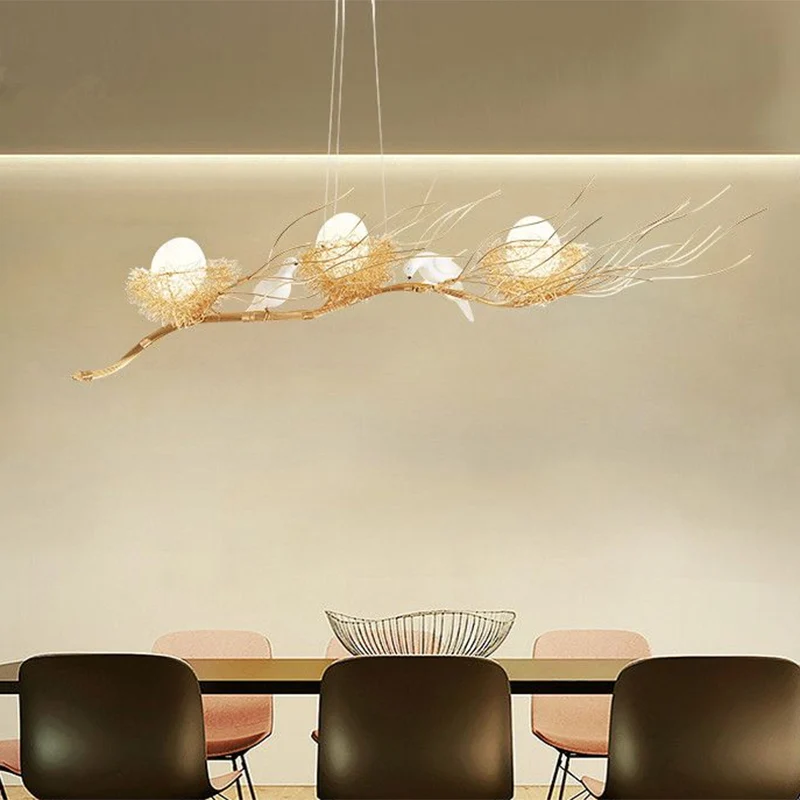 Gouden Nest Island Lighting 3-kops moderne metalen hangende kroonluchter met vogeldecor Clearhalo