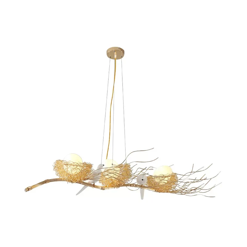 Gouden Nest Island Lighting 3-kops moderne metalen hangende kroonluchter met vogeldecor Clearhalo