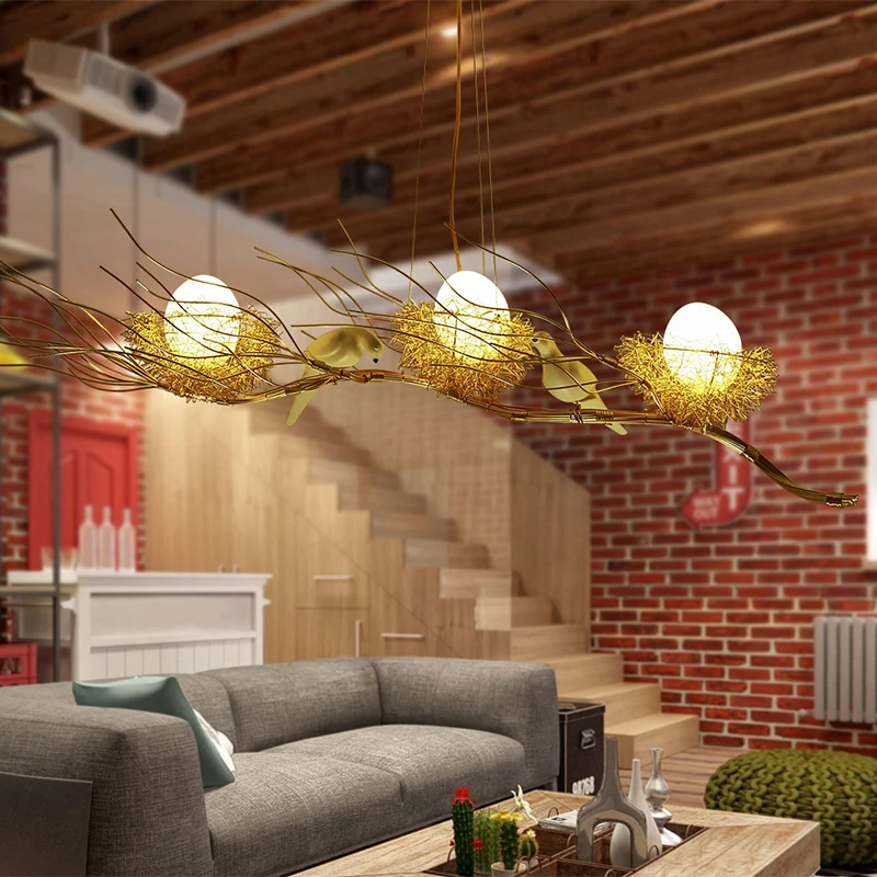 Gouden Nest Island Lighting 3-kops moderne metalen hangende kroonluchter met vogeldecor Clearhalo