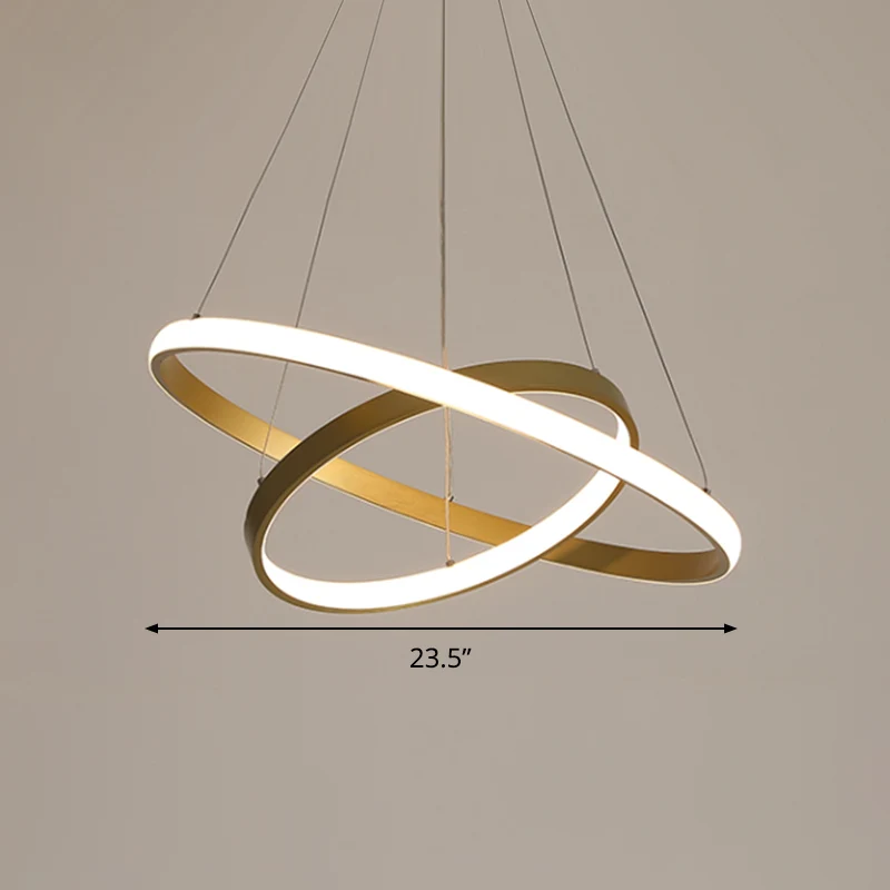 Gouden Orbit hangende kroonluchter postmoderne acryl LED-hanglampset, 23,5"/31,5" breed Clearhalo