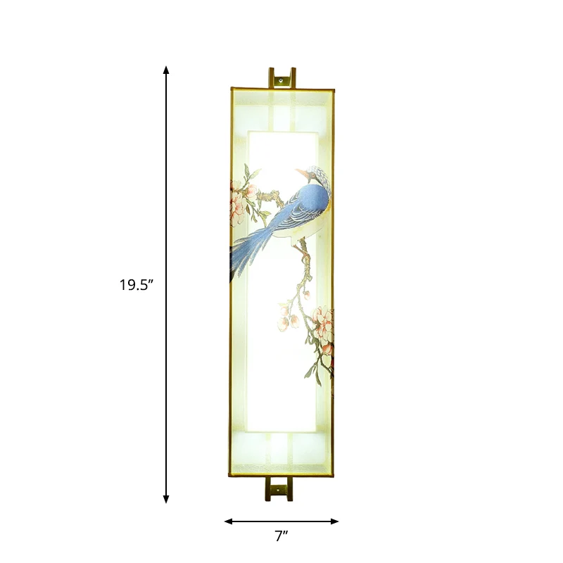 Gouden rechthoekige vogel- en takmuurschilderinglamp Chinese stijl LED-stof wandmontageverlichting Clearhalo