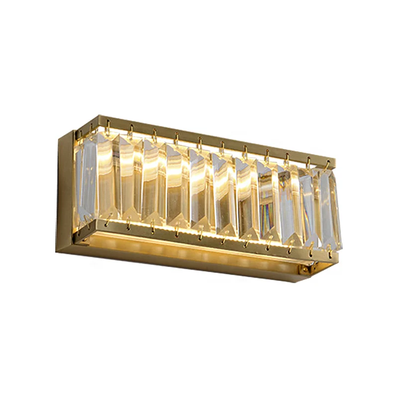 Gouden rechthoekige wandmontagelamp Moderne LED-metalen wandverlichtingsarmatuur met helder gefacetteerd kristal Clearhalo