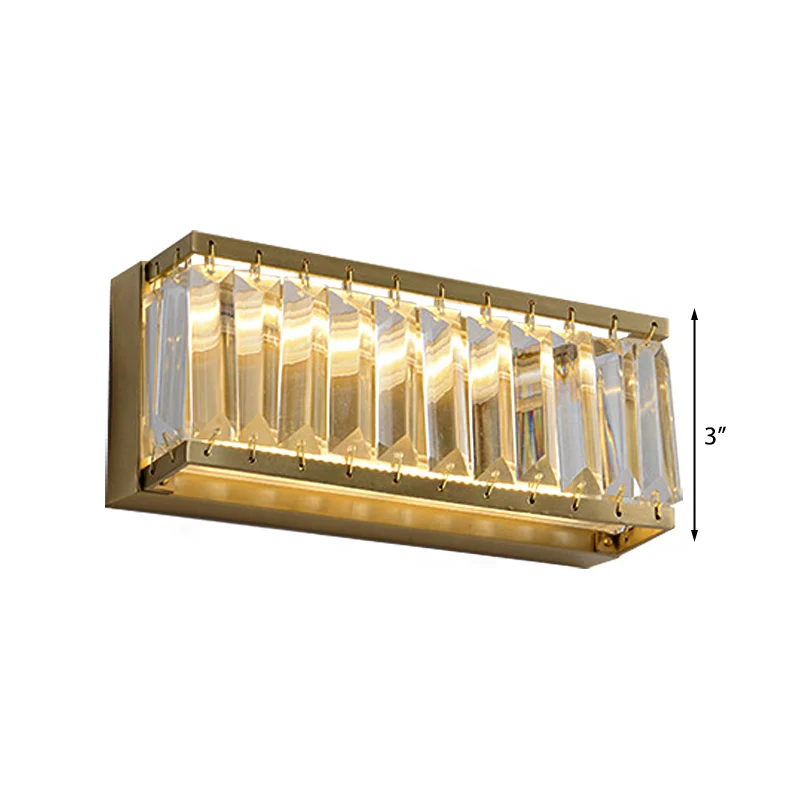 Gouden rechthoekige wandmontagelamp Moderne LED-metalen wandverlichtingsarmatuur met helder gefacetteerd kristal Clearhalo