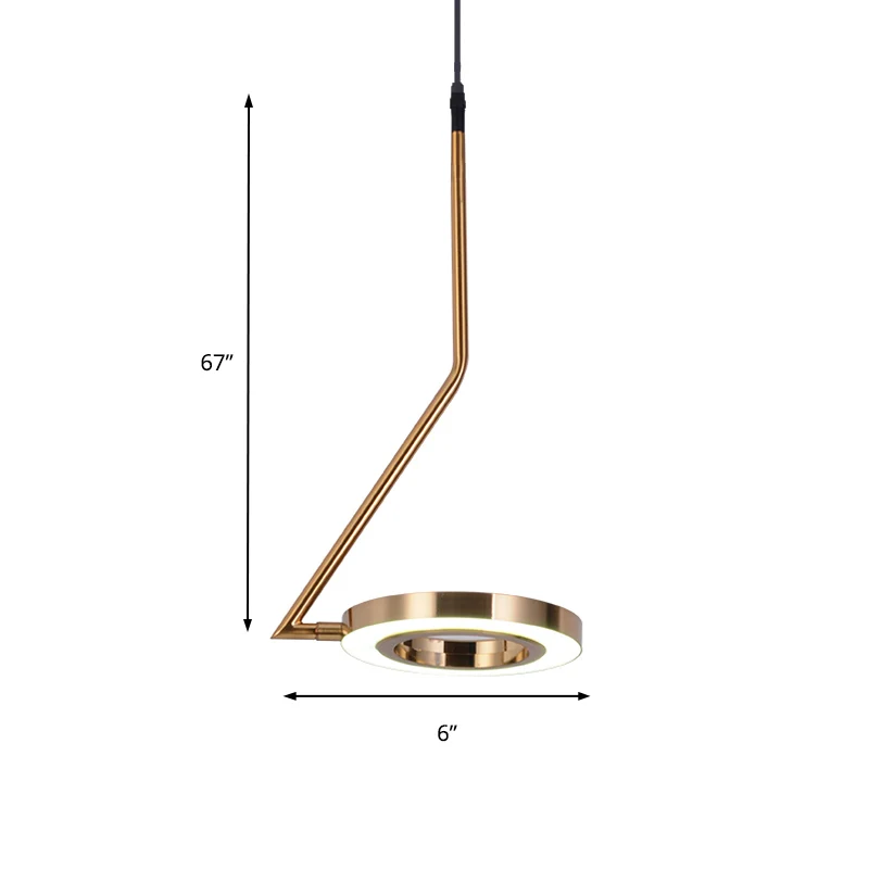 Gouden ring hangende hanglamp Minimalistische metalen LED-eetkamerplafondlamp met gebogen arm Clearhalo