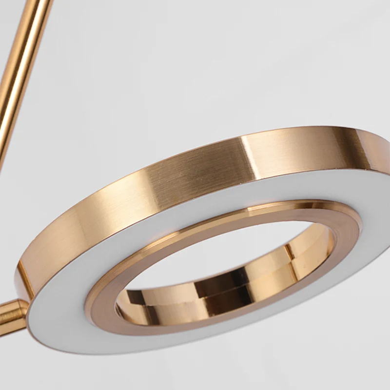 Gouden ring hangende hanglamp Minimalistische metalen LED-eetkamerplafondlamp met gebogen arm Clearhalo