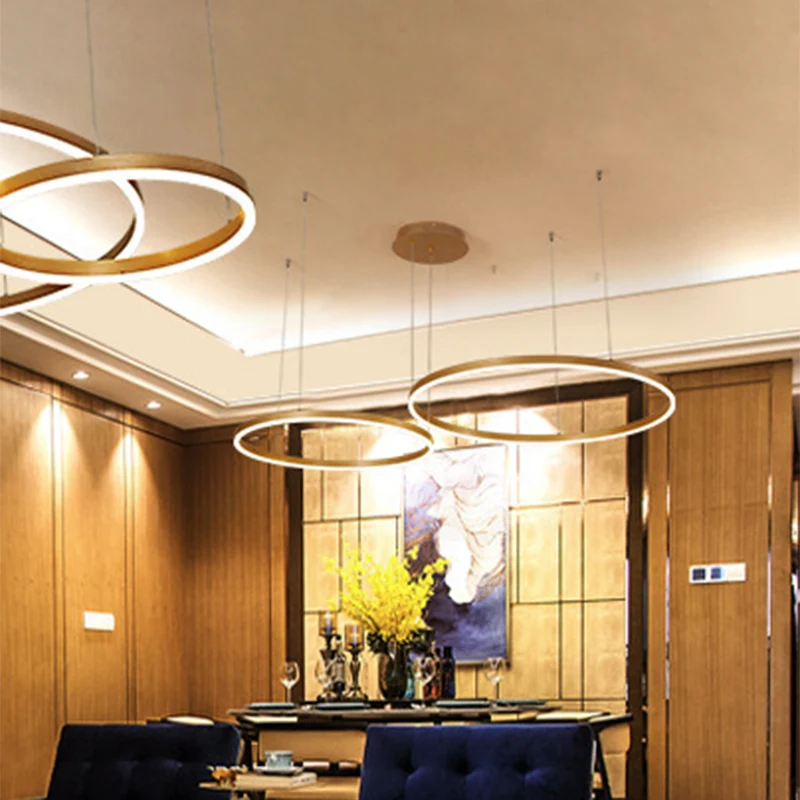 Gouden ring hangende kroonluchter moderne 2/3/4 lichten acryl led hangende plafondlamp wit/warm licht Clearhalo