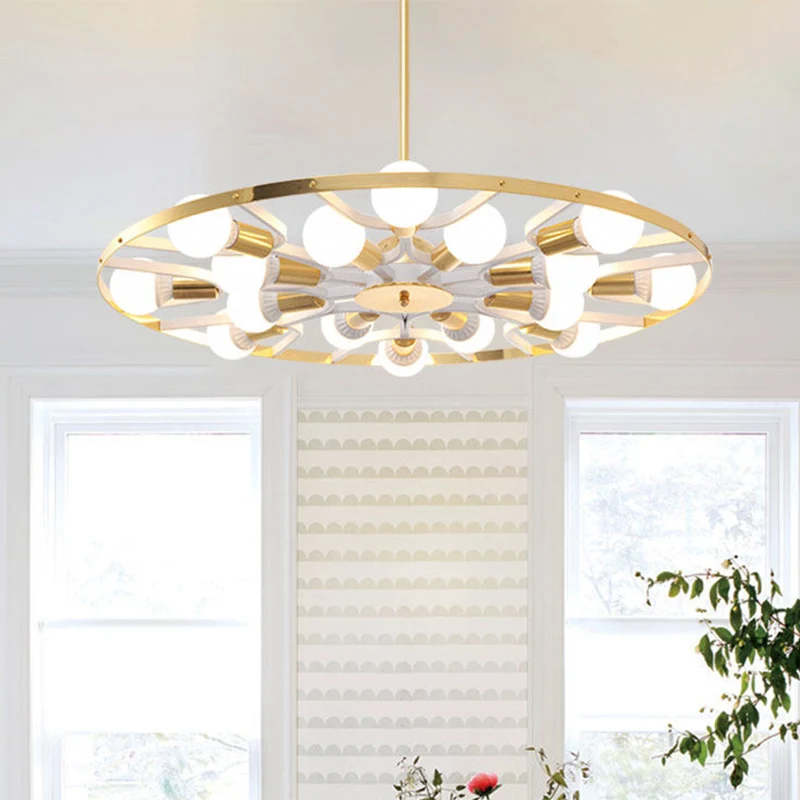 Gouden ring kale lamp kroonluchter 16 lampen post moderne metalen plafondlamp Clearhalo