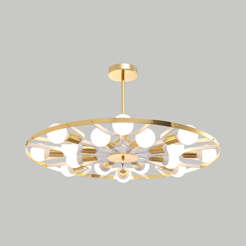 Gouden ring kale lamp kroonluchter 16 lampen post moderne metalen plafondlamp Clearhalo
