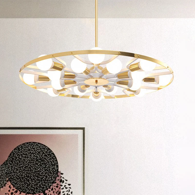 Gouden ring kale lamp kroonluchter 16 lampen post moderne metalen plafondlamp Clearhalo