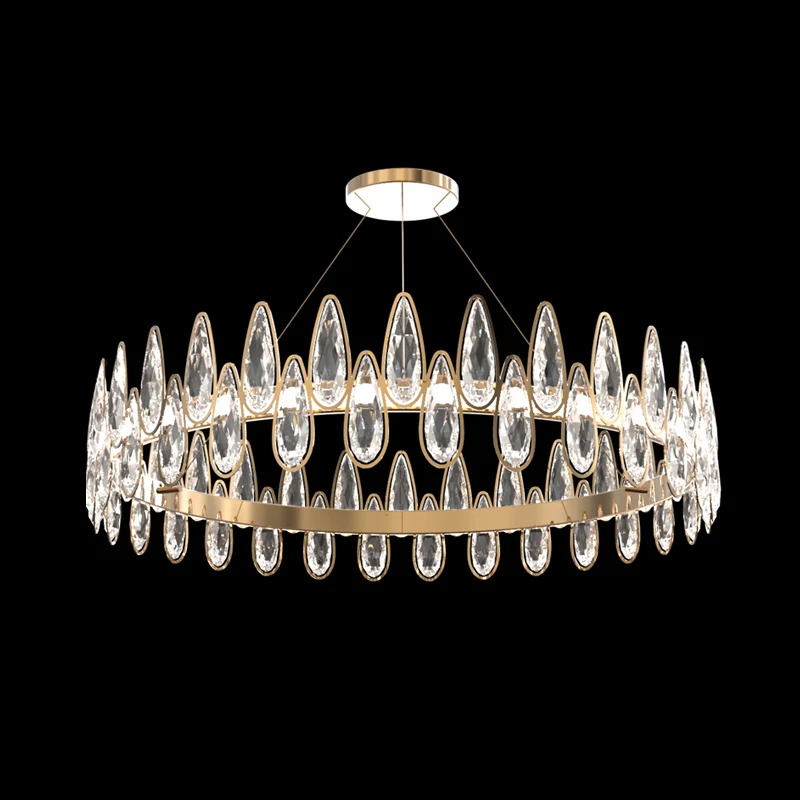 Gouden Ring Plafond Hanglamp Eenvoudige Stijl Teardrop Kristallen Woonkamer LED Hangende Kroonluchter Clearhalo