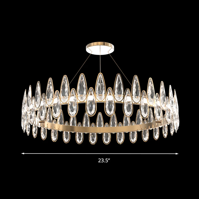 Gouden Ring Plafond Hanglamp Eenvoudige Stijl Teardrop Kristallen Woonkamer LED Hangende Kroonluchter Clearhalo