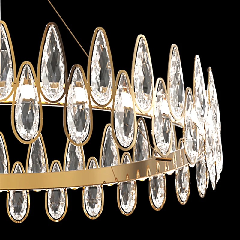 Gouden Ring Plafond Hanglamp Eenvoudige Stijl Teardrop Kristallen Woonkamer LED Hangende Kroonluchter Clearhalo
