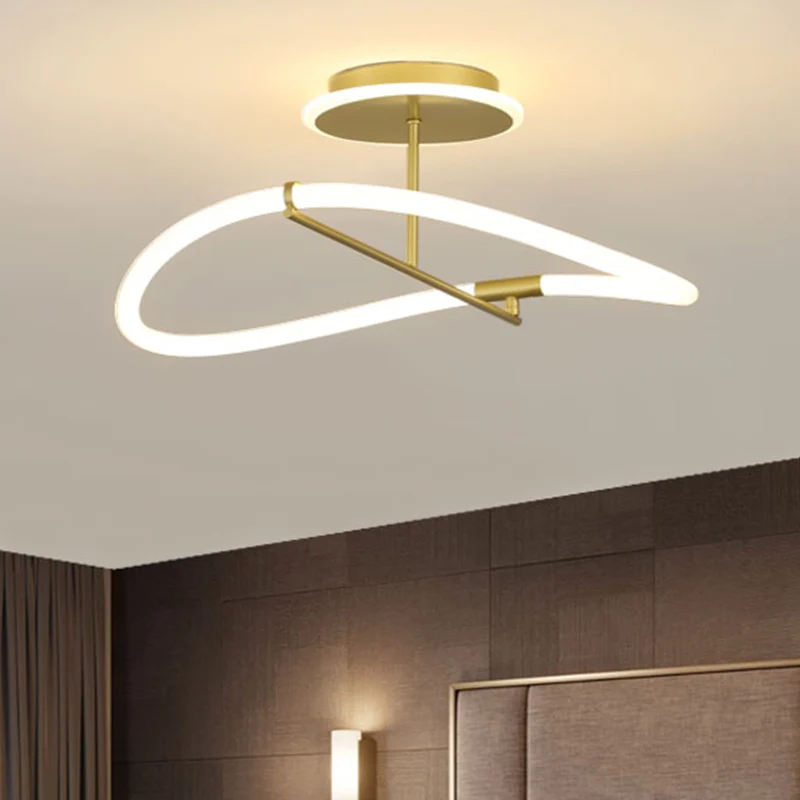 Gouden ring semi-inbouw hedendaagse LED-metaal dicht bij plafondlamp voor slaapkamer Clearhalo