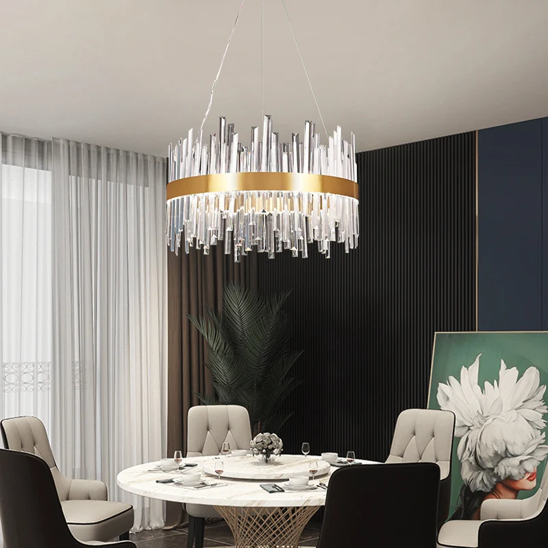 Gouden ronde hangende plafondlamp Hedendaagse kristallen LED-hanglamp voor eetkamer Clearhalo