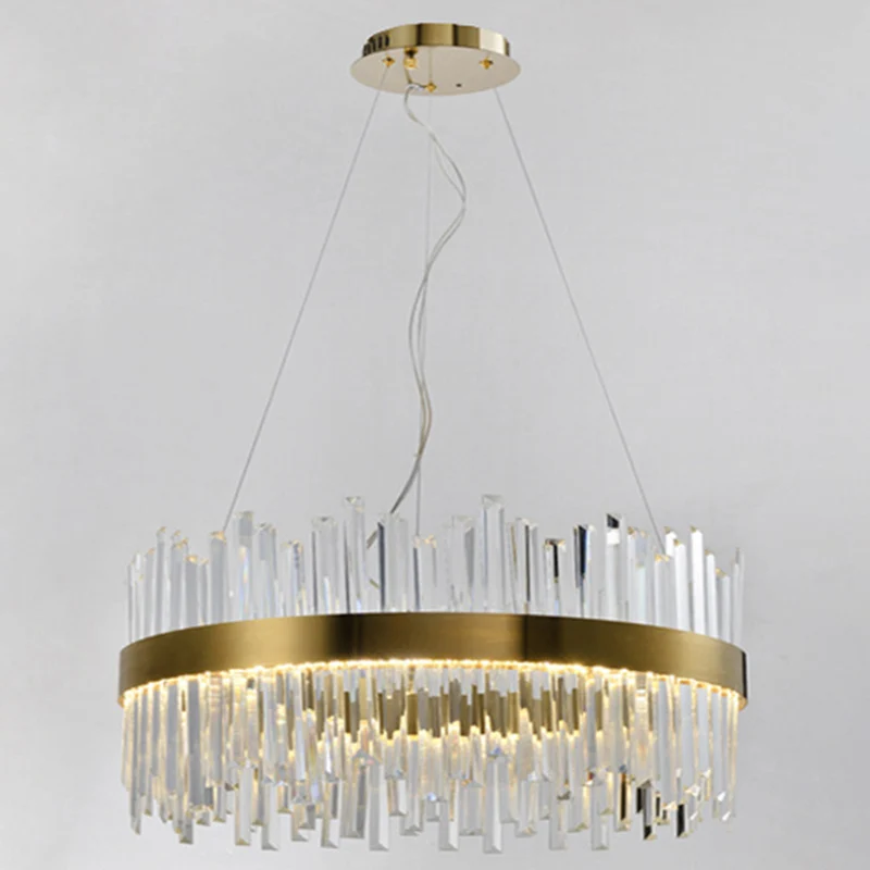 Gouden ronde hangende plafondlamp Hedendaagse kristallen LED-hanglamp voor eetkamer Clearhalo