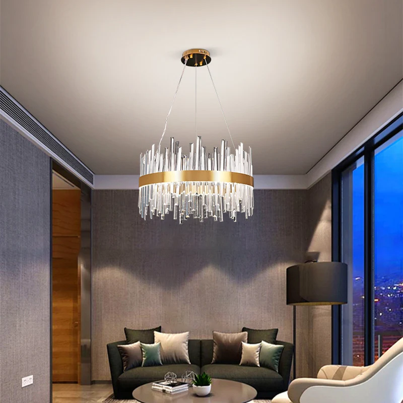 Gouden ronde hangende plafondlamp Hedendaagse kristallen LED-hanglamp voor eetkamer Clearhalo
