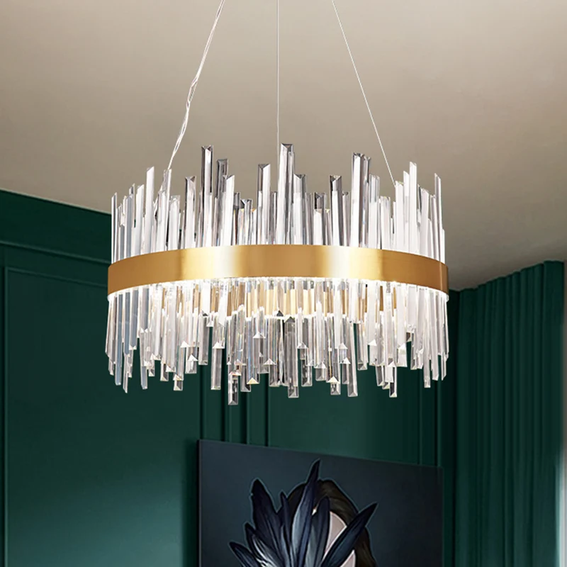 Gouden ronde hangende plafondlamp Hedendaagse kristallen LED-hanglamp voor eetkamer Clearhalo