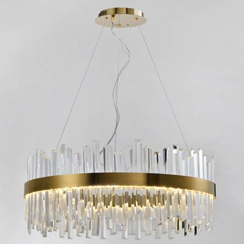 Gouden ronde hangende plafondlamp Hedendaagse kristallen LED-hanglamp voor eetkamer Clearhalo