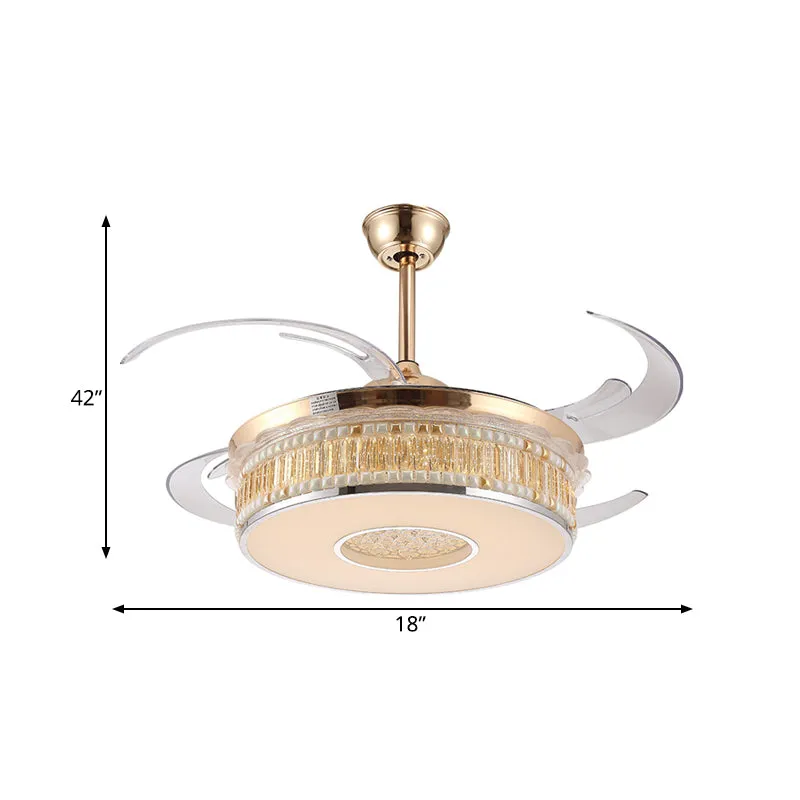 Gouden ronde hangende ventilator verlichting metalen LED slaapkamer semi-inbouw plafondlamp met 4 heldere bladen, 42" bree...