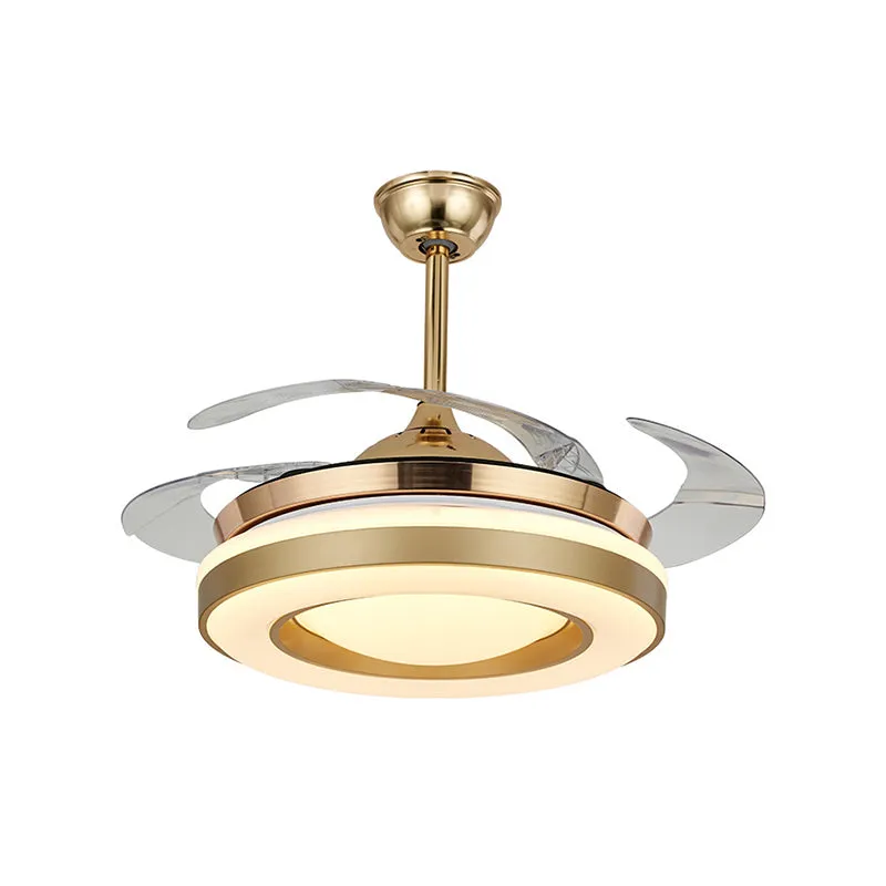 Gouden ronde hangende ventilatorverlichting eigentijds acryl 42" W LED eetkamer halfverzonken plafondlamp met 4 heldere bl...