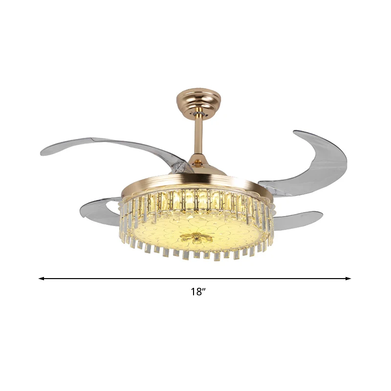 Gouden ronde plafondventilator, moderne LED-kristallen semi-gemonteerde verlichting met afstandsbediening/wandbediening Cl...