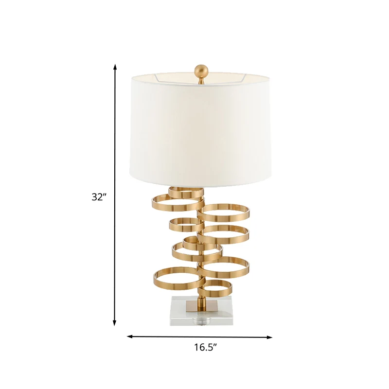 Gouden ronde taakverlichting moderne 1-lamp metalen kleine bureaulamp met stoffen kap Clearhalo