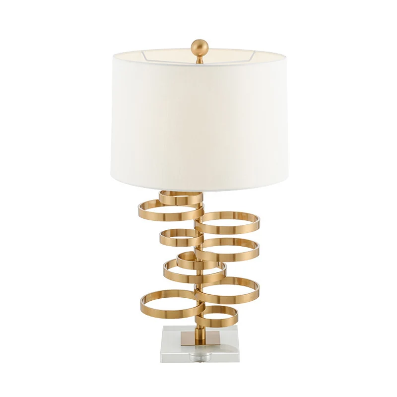 Gouden ronde taakverlichting moderne 1-lamp metalen kleine bureaulamp met stoffen kap Clearhalo