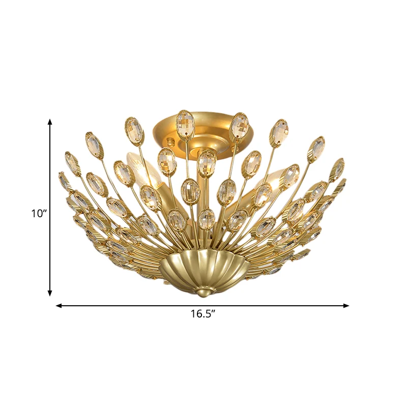 Gouden semi-inbouwlamp met 3 lampen, vintage kristallen komvormige plafondlamp voor slaapkamer Clearhalo