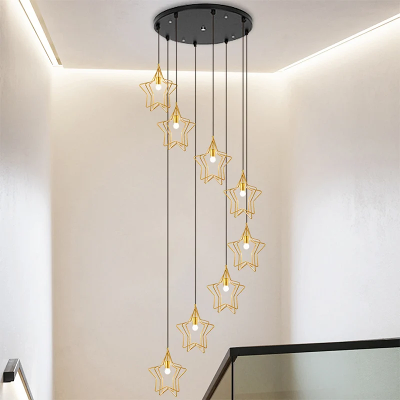 Gouden spiraalvormige ster multi-plafondlamp Eenvoud 8 lampen Metalen ophanglamp voor inkomhal Clearhalo