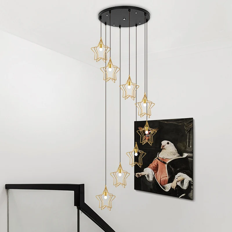 Gouden spiraalvormige ster multi-plafondlamp Eenvoud 8 lampen Metalen ophanglamp voor inkomhal Clearhalo
