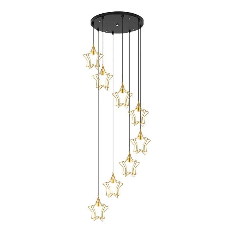Gouden spiraalvormige ster multi-plafondlamp Eenvoud 8 lampen Metalen ophanglamp voor inkomhal Clearhalo
