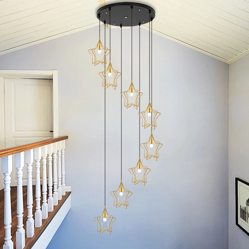 Gouden spiraalvormige ster multi-plafondlamp Eenvoud 8 lampen Metalen ophanglamp voor inkomhal Clearhalo