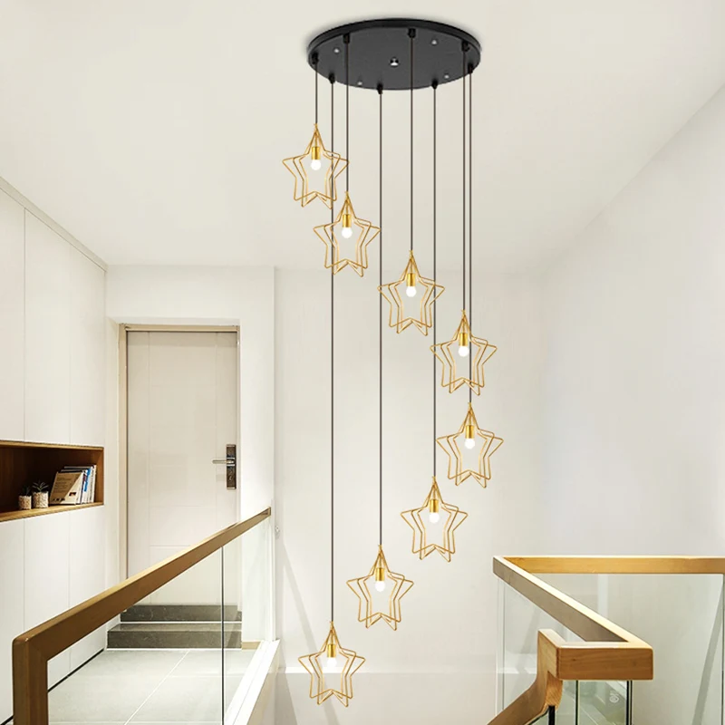 Gouden spiraalvormige ster multi-plafondlamp Eenvoud 8 lampen Metalen ophanglamp voor inkomhal Clearhalo