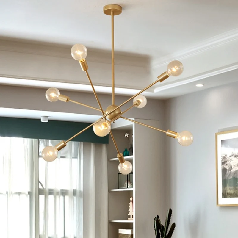 Gouden Spoetnik plafond hanglamp postmodernisme 6/8 lampen metalen kroonluchter licht Clearhalo