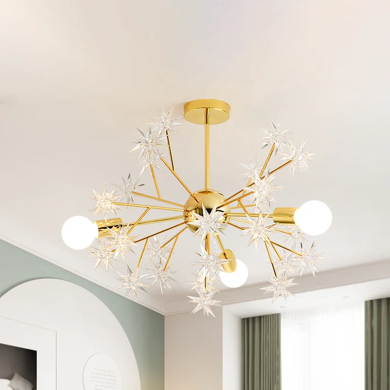 Gouden Spoetnik-kroonluchterlamp Hedendaags 3-lichts metalen hanglampset met steraccent Clearhalo