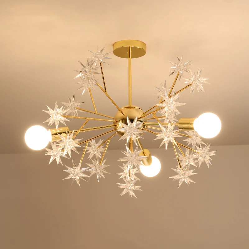 Gouden Spoetnik-kroonluchterlamp Hedendaags 3-lichts metalen hanglampset met steraccent Clearhalo