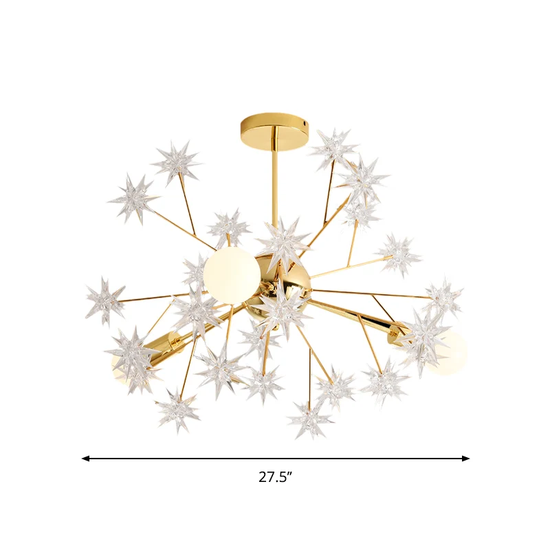 Gouden Spoetnik-kroonluchterlamp Hedendaags 3-lichts metalen hanglampset met steraccent Clearhalo