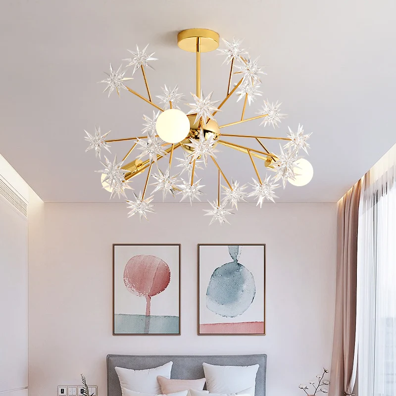 Gouden Spoetnik-kroonluchterlamp Hedendaags 3-lichts metalen hanglampset met steraccent Clearhalo