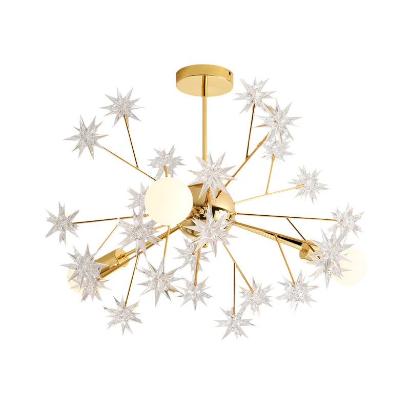 Gouden Spoetnik-kroonluchterlamp Hedendaags 3-lichts metalen hanglampset met steraccent Clearhalo