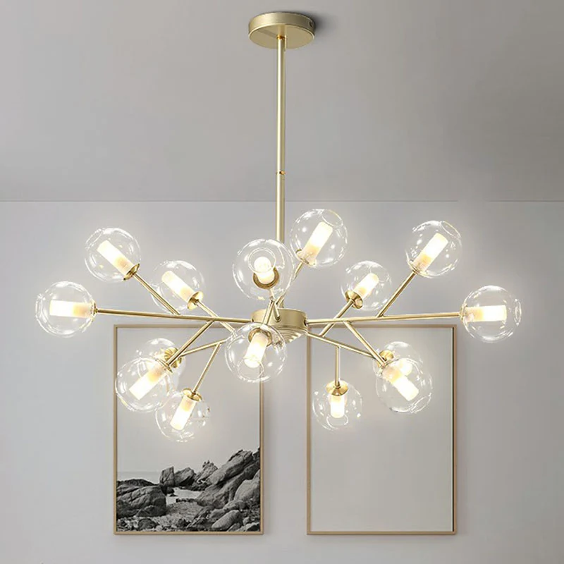 Gouden tak hangende kroonluchter postmodern stijlvol helder bolglas plafondlamp voor eetkamer Clearhalo