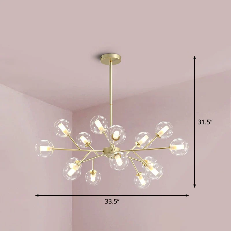 Gouden tak hangende kroonluchter postmodern stijlvol helder bolglas plafondlamp voor eetkamer Clearhalo