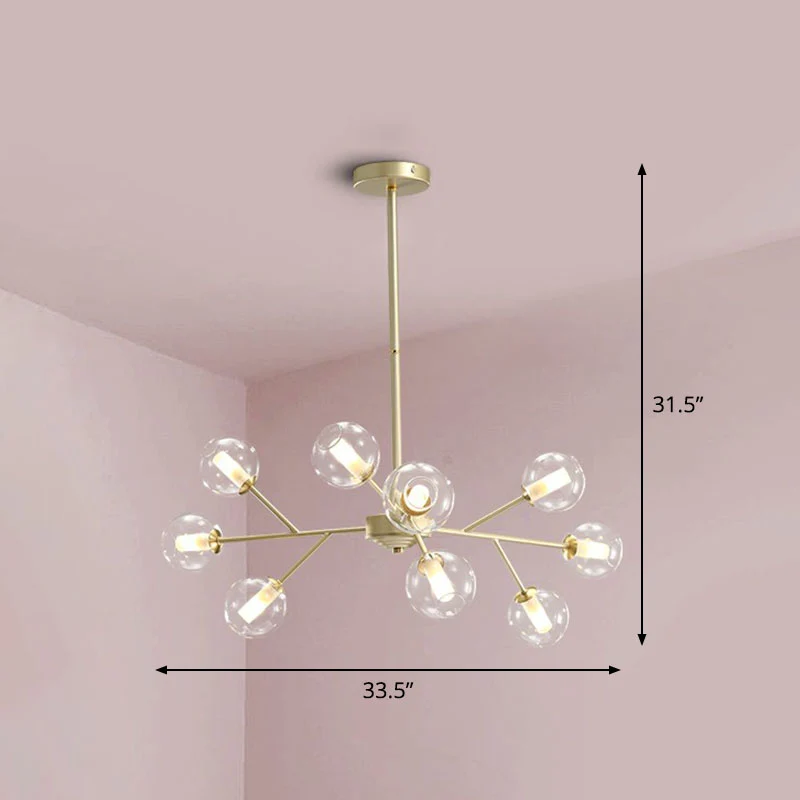 Gouden tak hangende kroonluchter postmodern stijlvol helder bolglas plafondlamp voor eetkamer Clearhalo