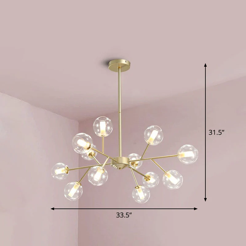 Gouden tak hangende kroonluchter postmodern stijlvol helder bolglas plafondlamp voor eetkamer Clearhalo