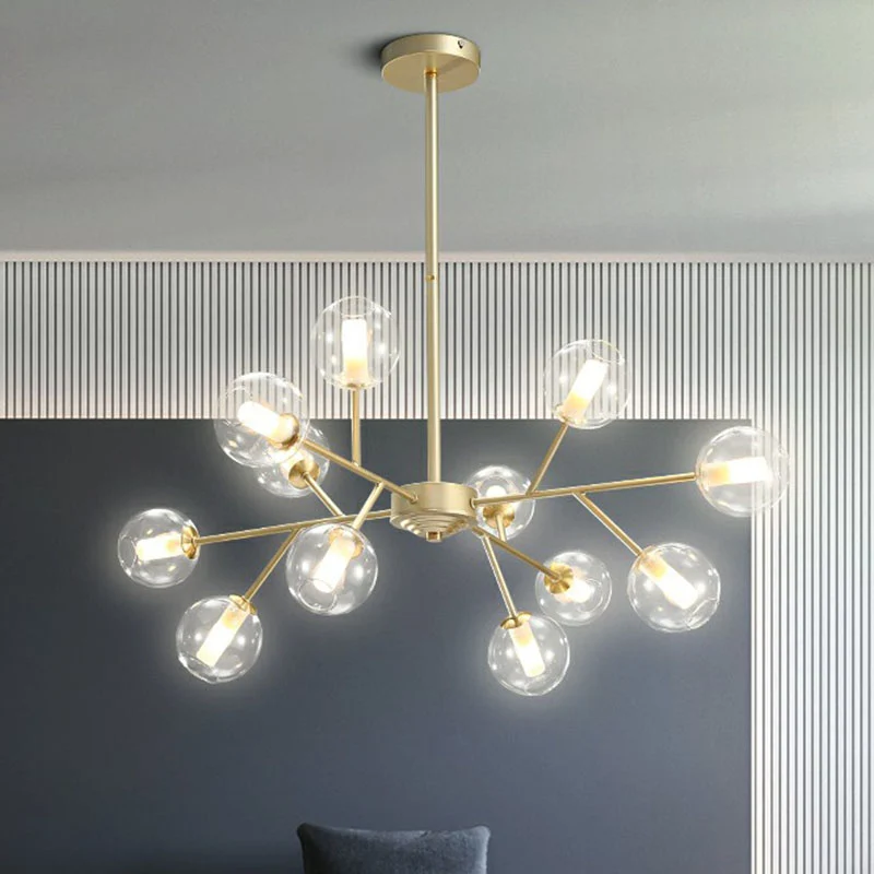 Gouden tak hangende kroonluchter postmodern stijlvol helder bolglas plafondlamp voor eetkamer Clearhalo