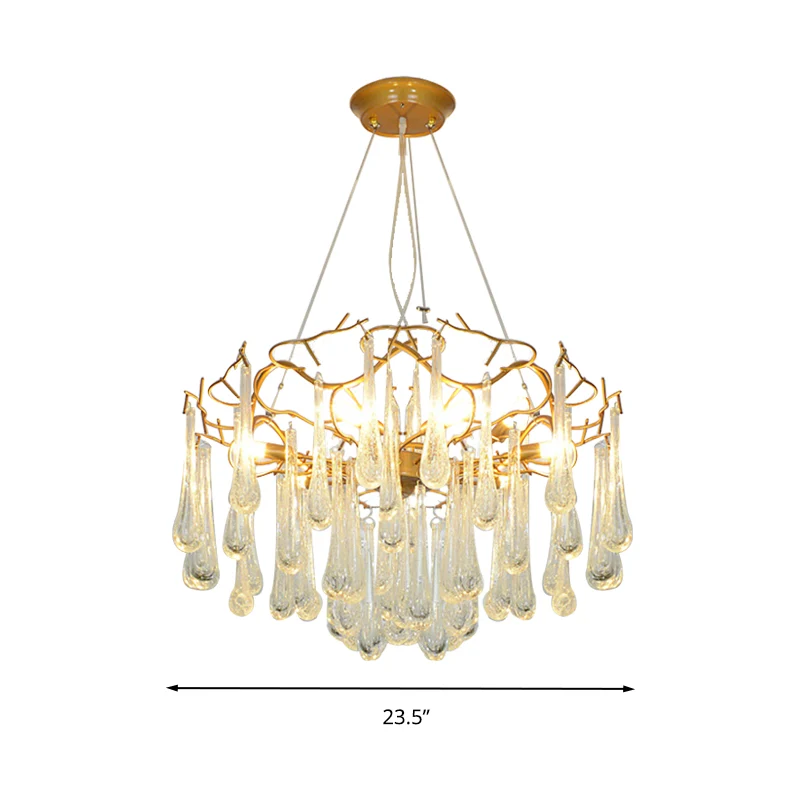 Gouden Tak Plafondkroonluchter Postmodern Waterdrop Kristal 5 Hoofden Eetkamer Ophangverlichting Clearhalo