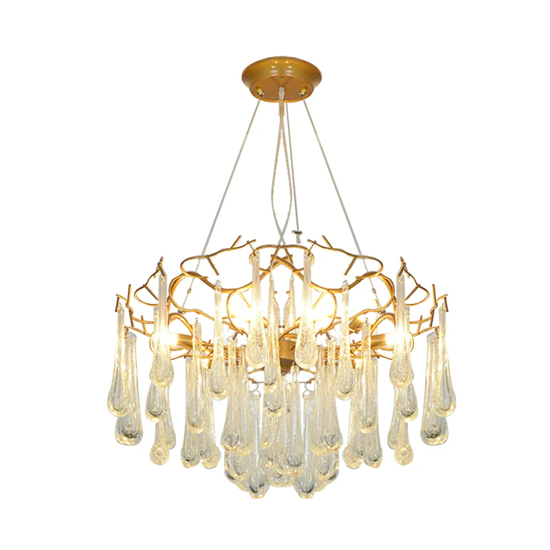 Gouden Tak Plafondkroonluchter Postmodern Waterdrop Kristal 5 Hoofden Eetkamer Ophangverlichting Clearhalo