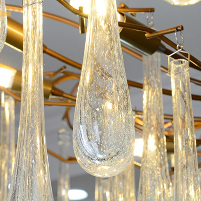 Gouden Tak Plafondkroonluchter Postmodern Waterdrop Kristal 5 Hoofden Eetkamer Ophangverlichting Clearhalo