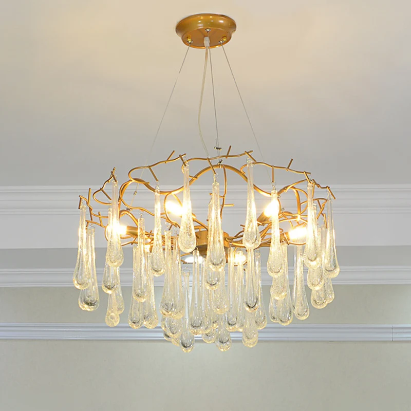 Gouden Tak Plafondkroonluchter Postmodern Waterdrop Kristal 5 Hoofden Eetkamer Ophangverlichting Clearhalo