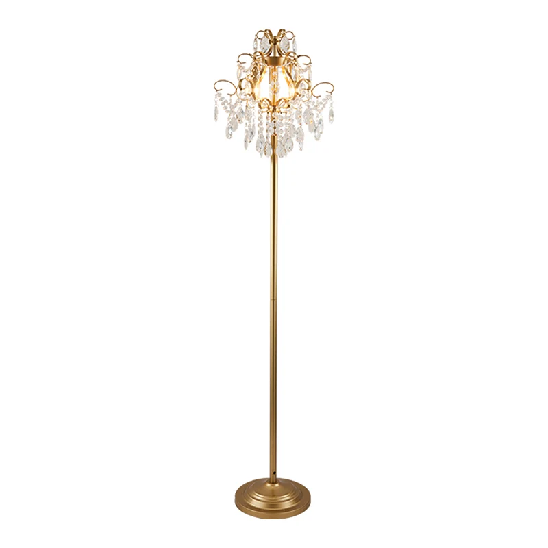 Gouden trapsgewijze vloerlamp, eigentijdse gefacetteerde kristallen staande lamp met 1 kop voor salon Clearhalo