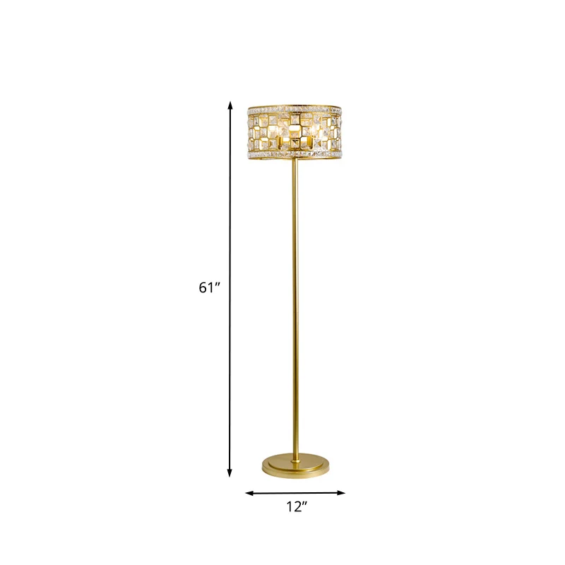 Gouden trommeluitsparingen Vloerlamp Traditionele kristallen enkele lounge staande vloerlamp Clearhalo